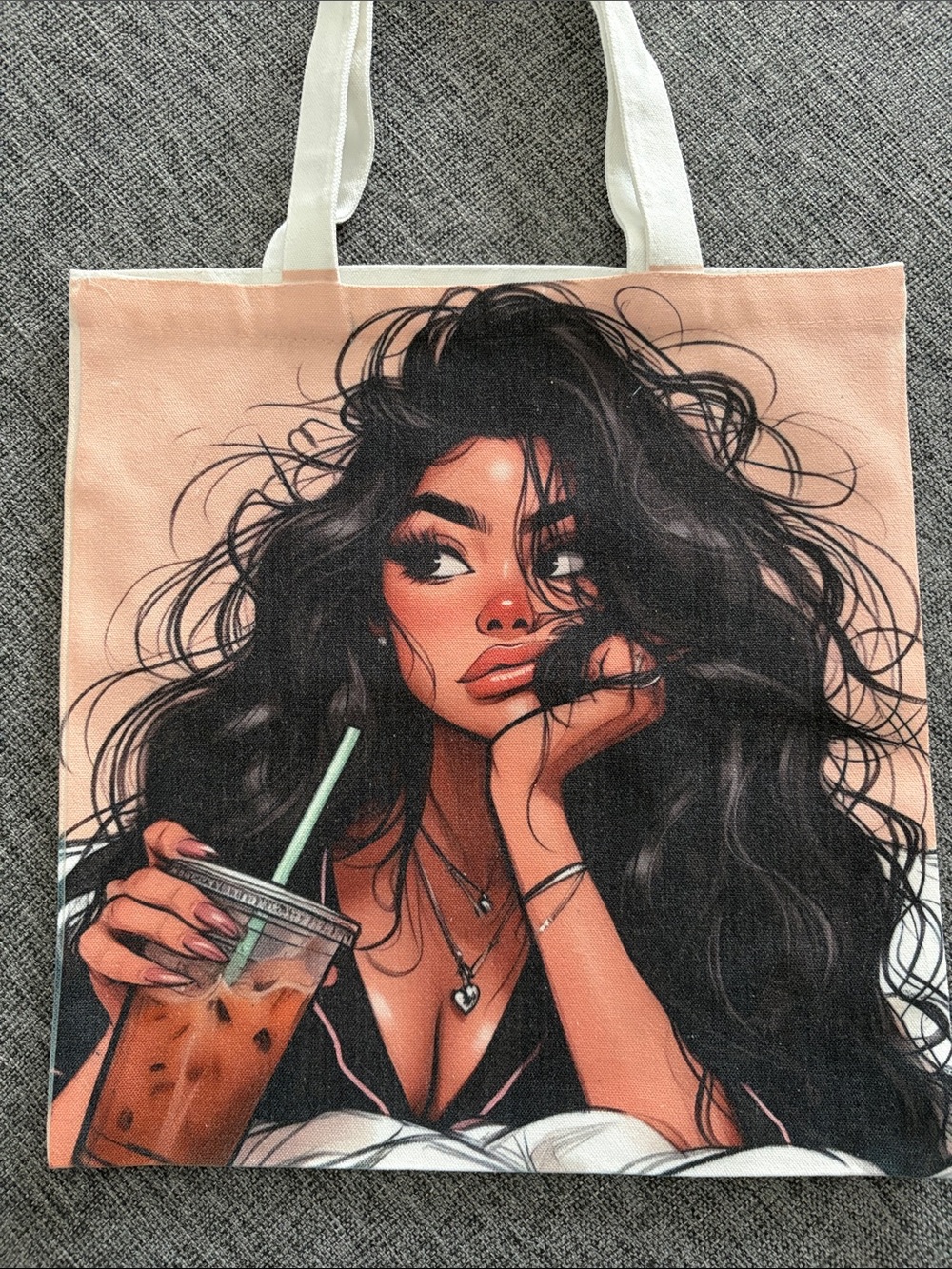 Private Label Peach Canvas Tote with Black Illustration